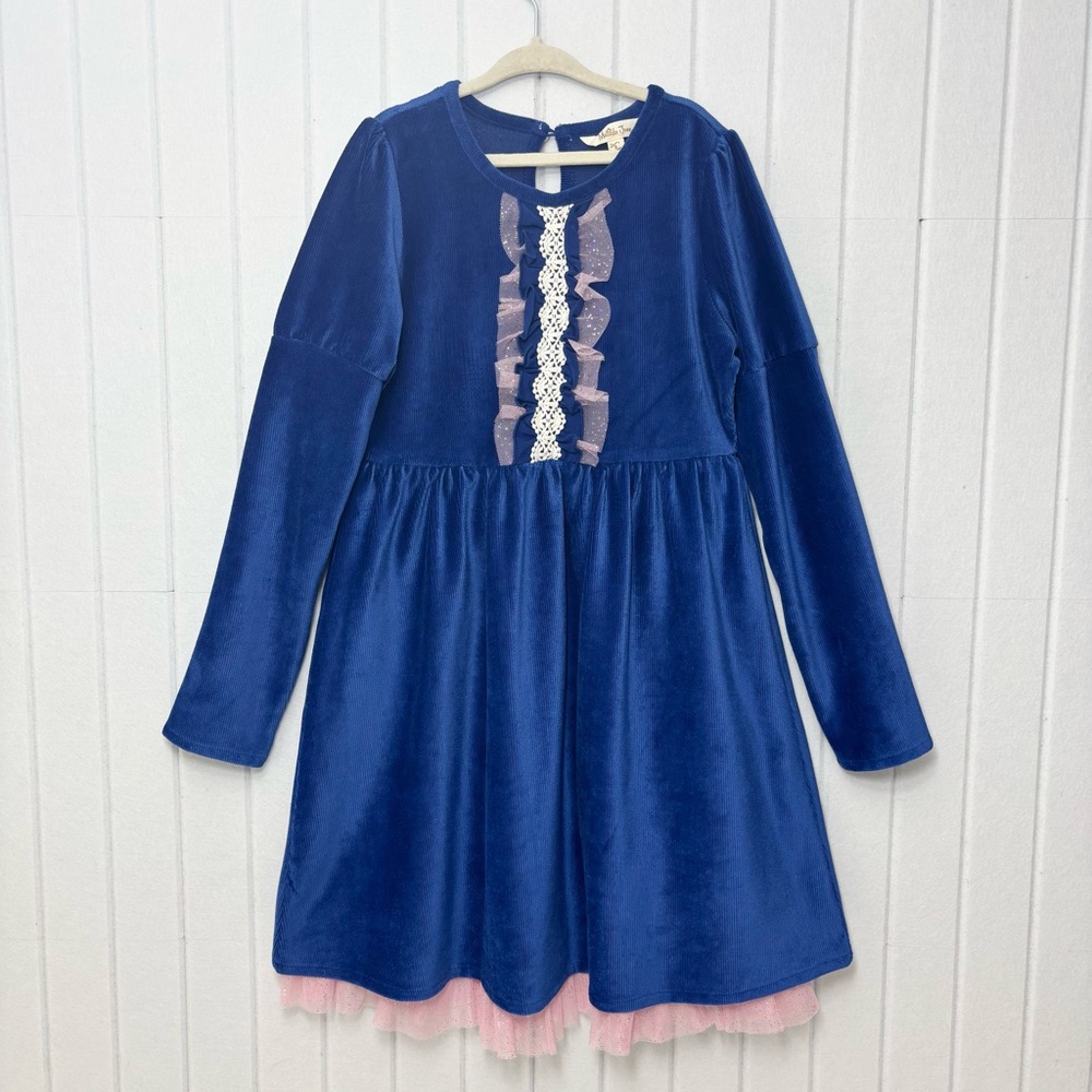 Matilda Jane Heart to Heart Royal Blue Clara Ribbed Velour Lap Dress Size Size 8
